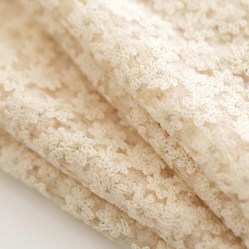 130cm 0.5m/lot Small Flower Embroidered Mesh Fabric 3D Feeling Embroidery Dress Fabric Material Beige/blue X945