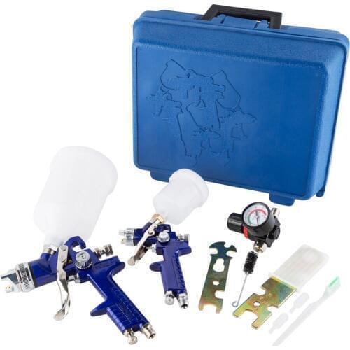 2 HVLP 0.8 & 1.4 Nozzle Air Spray Gun Kits Auto Gravity Feed Airbrush Car Detail Touch Up Sprayer Gravity Repair