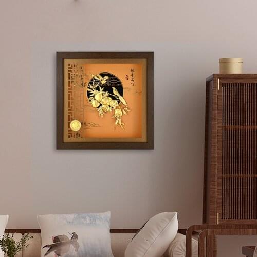 3D Art Painting With Frame Gold Peaches Gold Foil Art Pictures Wall Picture for Living Room Teachers Day Gifts with Gifts Box