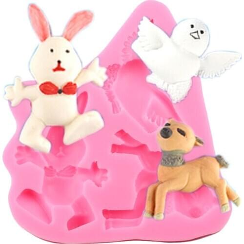 3D Animals Rabbit Bird Silicone Molds Christmas Deer Fondant Cake Decorating Tools Candy Polymer Clay Chocolate Gumpaste Moulds