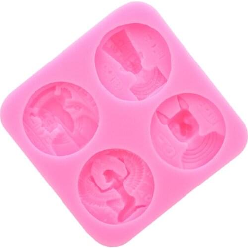 4 Holes Egypt Sphinx Pharaoh Silicone Mold Fondant Cookie Chocolate Cake Decorating Tools Coins Fondant DIY Baking Molds