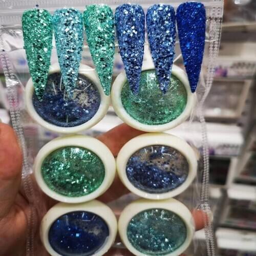 6Box/Set Holo Hexagon Nail Art Glitter Sequins Mixed Mermaid Gradient Powder Acrylic Tips Nail Sparkly Paillettes Flakes MT031