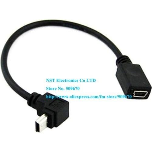 Free Shipping/ 2pcs/High Quality Mini USB 5Pin Straight Female Cable to Mini Up Angle Male 90 Degrees cable/Cord 20cm New