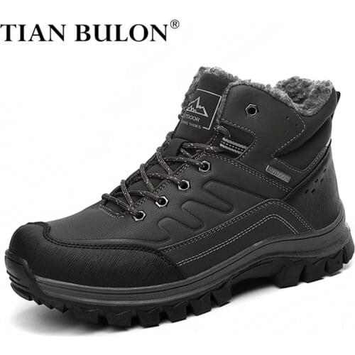 Leather Winter Men Boots Waterproof Warm Fur Snow Boots Men Outdoor Winter Work Casual Shoes Military Combat Ankle Boots Hiking