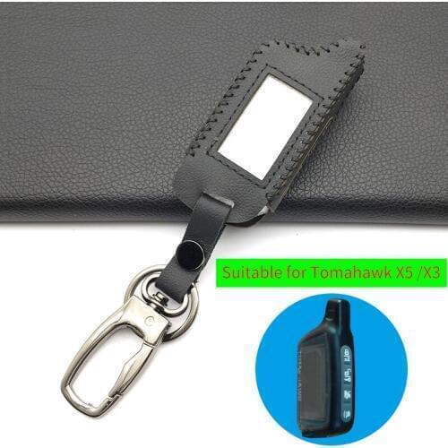 X5 LCD Remote Leather Key Case Fob Switch For Vehicle Safety Two Way Car Alarm System Russian Version x5 x3 TOMAHAWK Keychain
