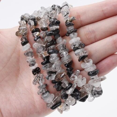Black Hair Crystal Irregular Natural Stone Beads for Jewelry Making DIY Charm Bracelet Necklace Earrings Accessories 15'' Strand