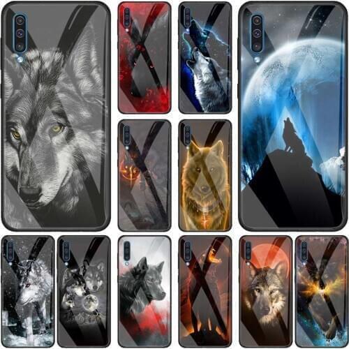 Case for Samsung Galaxy A10 A20 A21S A30 A50 A51 A70 A71 A72 M31 M51 Tempered Glass Phone Coque Wolf