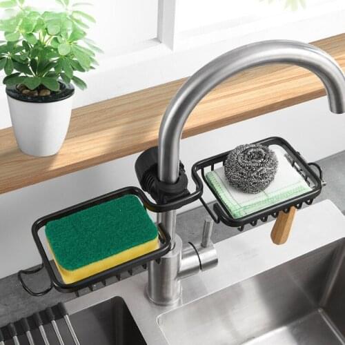 Black Aluminum Bathroom Kitchen Faucet Storage Rack Drain Basket Sink Dishcloth Rack Soap Holder Shower Storage Rack 1-2.8cm