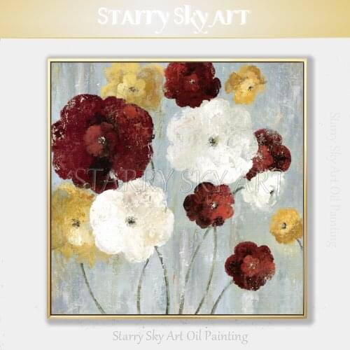 Pure Hand-painted High Quality Abstract Modern Floral Acrylic Painting on Canvas Beauty Lovely Wild Flowers Acrylic Painting