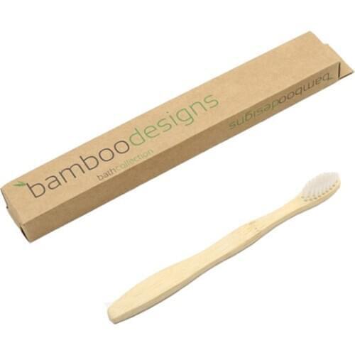 50Pcs/Set Custom Logo Free Flat Handle Travel Environmentally Eco Friendly Kid Child Bamboo Toothbrush