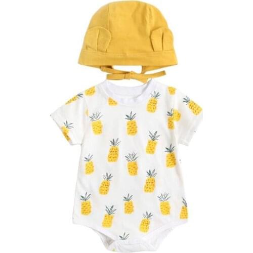 Baby Short Sleeve Romper Cartoon Fruit Print Bodysuit Summer Cotton Jumpsuit