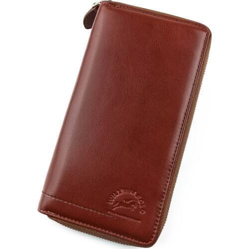 2021 Top Grade Long Wallet Purse For Men Genuine Cow Leather Fashion Clutch Bag Handbag Cool Multifunction Retro Business Red