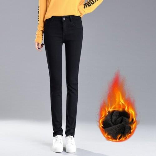 High Waist Jeans Womens Straight Tube Loose Pants Large Size Female Winter Warm Plus Velvet Thickened Jeans Plush Thick Jeans