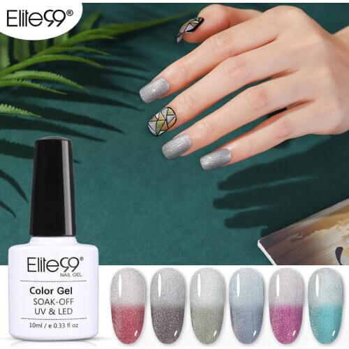 Elite99 10ml Silver Shimmer Glitter Temperature Change Nail Gel Polish Shiny Laser Thermal Changing Nail Varnish DIY Manicure