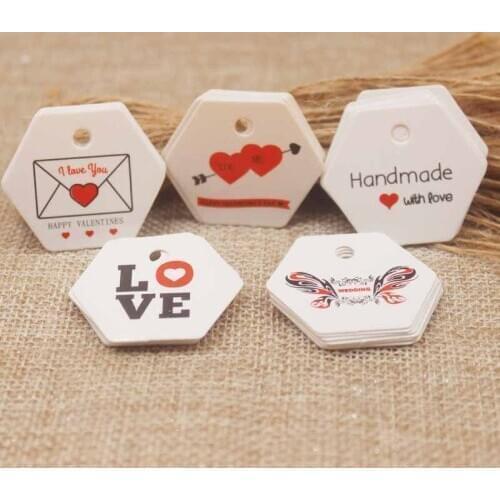 Feiluan 400pc/lot kraft/white gifts decoration tag DIy Handmade w/red heart wedding favors label tag /candys/party supilers tag
