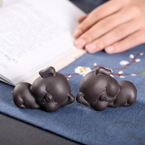 Purple Sand Tea Pet Ornaments Ceramic Lucky Cute Mini Piggy Tea Play Tea Set Creative Ornaments