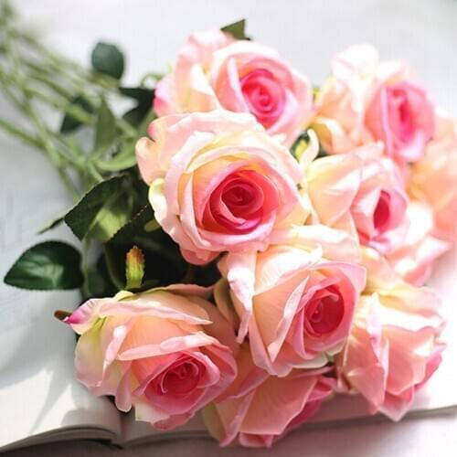 Gradient Color Artificial Rose Flowers Simulation Bouquets Valentines Day Gift Wedding Party Decoration Home Decor Romantic