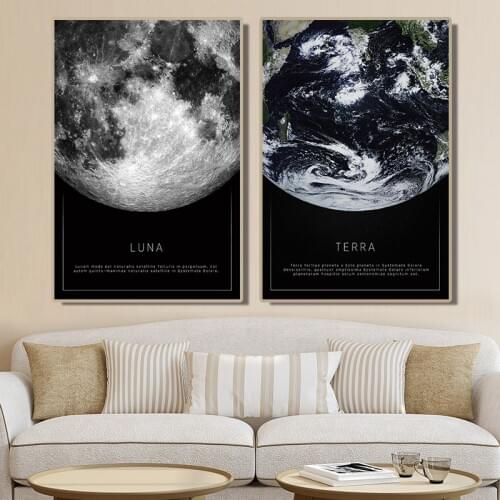 Canvas Painting Black and white poster of the moon Earth seen from space living room decoration wall Scandinavian painting