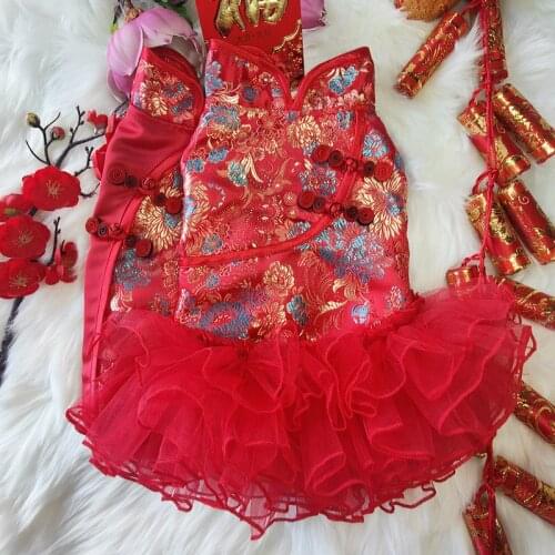 Chinese New Year Dog Clothes Tang Suit Cat Dog Dress Vest Skirt Yorkshire Pomeranian Bichon Poodle Schnauzer Corgi Clothing 2021