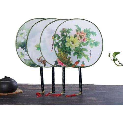 Chinese Ancient Palace Style Round Fan Hand Held Silk Fans For Wedding Event Party Supplies Home Decor Birthday Gift
