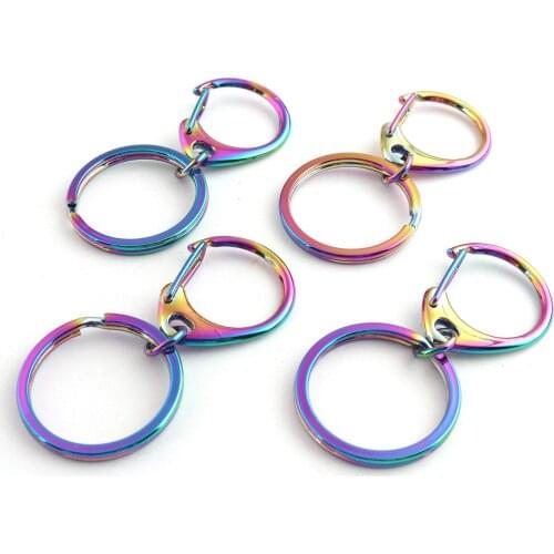 Key Rings Jump Rings Rainbow DIY Metal Key Buckle with Spring Buckle for Bracelets Bags Handbags Clothes Decoration DIY Jewelry