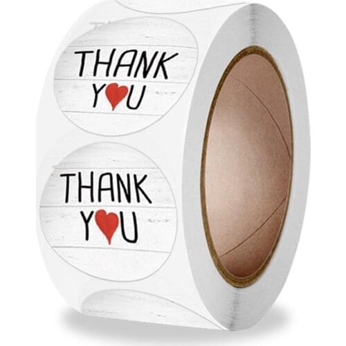 100-500Pcs Round Thank You Stickers With Red Heart Labels For Wedding Pretty Gift Cards Envelope Sealing Label Stickers 1inch