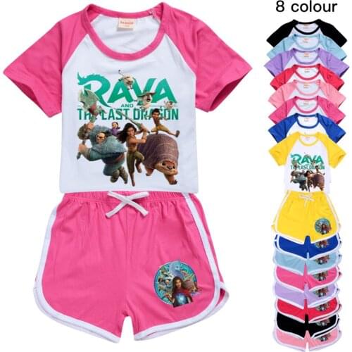 Girls Boys Summer Set Raya and The Last Dragon Kids Sports T shirt +Pants 2-piece set Baby Clothing Comfortable outfits Pyjamas