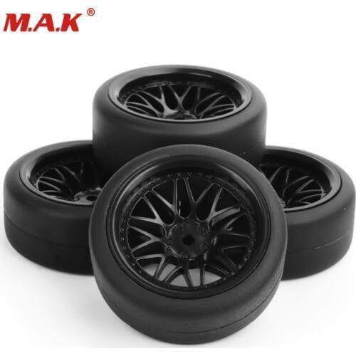 4pcs/Set 1/10 Flat Rubber Tyres & Wheel rims Set 12mm Drive Hex For 1:10 HPI Drift RC Car Accessory Parts PP0338+BBNK(6mm)