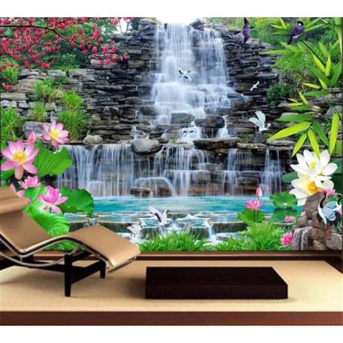 Beibehang Custom wallpaper fashion landscape waterfall plum blossom bamboo background wall home decoration mural papel de parede