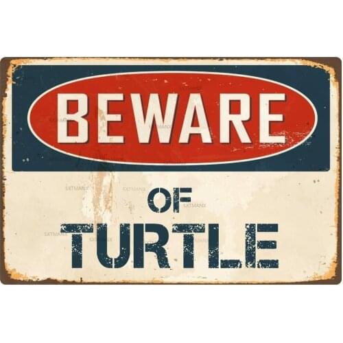 Beware of Turtle Outdoors Fishing Hiking Rustic Metal Decor Tin Sign 8" X 12" Rustic Home Decor