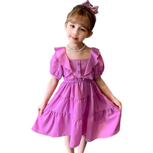 Dress Girl Solid Color Girls Party Dress Casual Style Children Dress Summer Clothes Girl 6 8 10 12 14