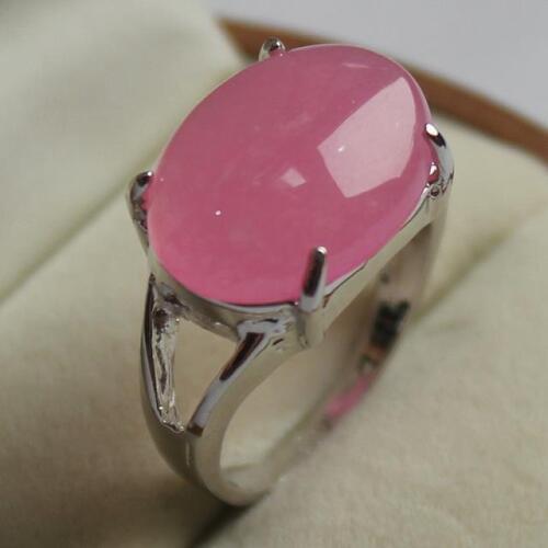 Finest jewelry ladys favorite pink jade silver plated ring 7/8/9