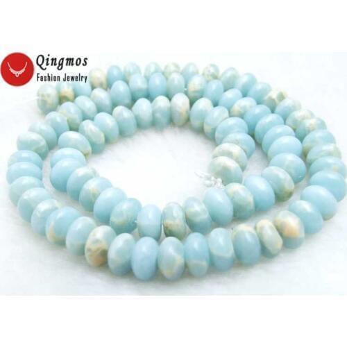 Qingmos 5*8mm Blue Rondelle Natural Amazonite Stone Beads for Jewelry Making DIY Necklace Bracelet Earring Loose Strand15'' L688
