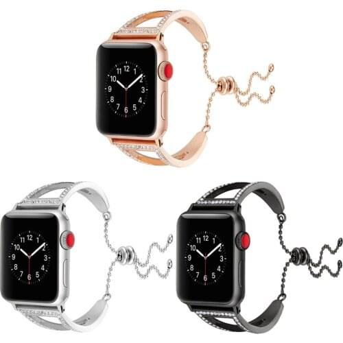 Luxury Women Diamond Link Stainless Steel Metal Strap For Apple Watch 6 5 4 3 2 1 SE Ladies Bracelet For iWatch 38/40MM 42/44MM