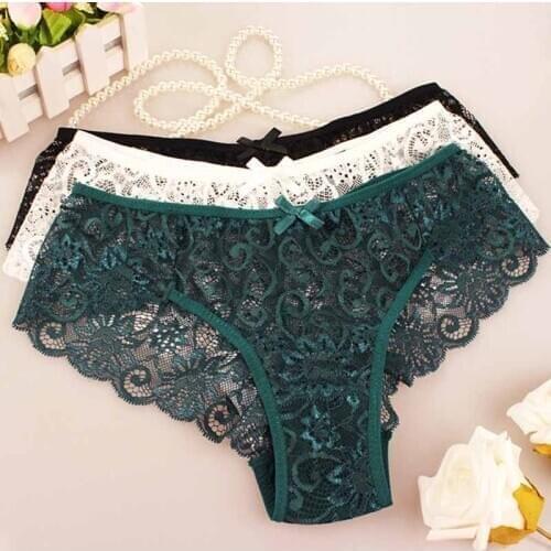 Sexy Lace Briefs Women 2021 Hot European And American Styliash Lace Transparent Underwear Charming Sexy Mid-Waist Panties