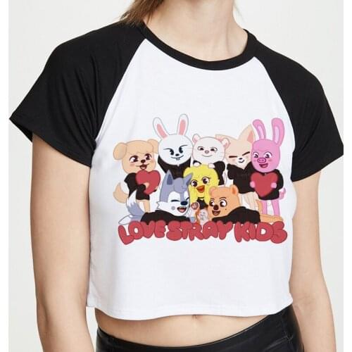Cute SKZOO T Shirt Crop Top Cartoon Women Tops Tee Summer Streetwear Kawaii Clothes Short Sleeve Top Tee Streetwear Camiseta