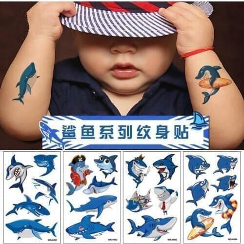 Shark Temporary Tattoo Sticker Ocean Sea Shark Fake Tattoo Body Waterproof Stickers Kids Children Shark Theme Party Decoration