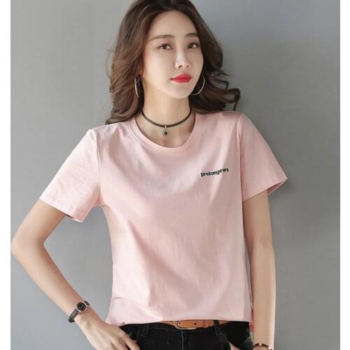 Short Sleeve T Shirt Women Clothes Cotton Woman Tshirts O-Neck Ladies Tops Tee Shirt Femme T-shirty Damskie Embroidery Letter