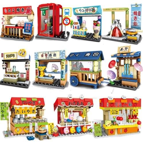 Japanese Miniature Fast Food Snack Mini Street View Store Set Model Building Blocks Bricks Kit Fish Ice Cream City Sushi Shops