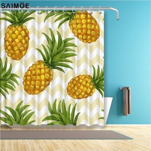 Yellow Pineapple Printed Bathroom Curtain Summer Fruit Shower Curtain Polyester Fabric Bath Decor Shower Sets