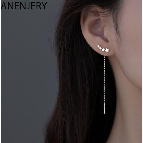 ANENJERY 925 Sterling Silver Star Earline Women New Design Exquisite Long Chain Earrings Whole S-E1443