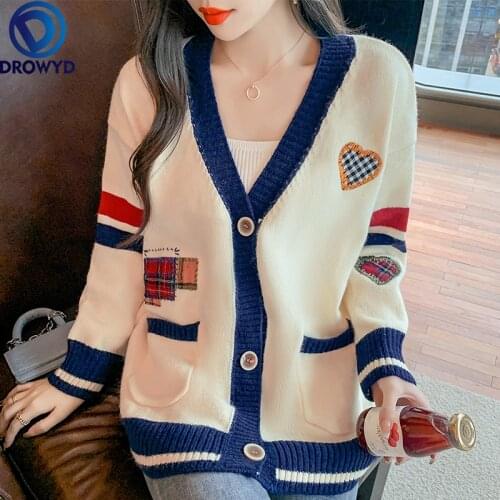 2021 New Korean Sweater Cardigan Jacket Women Loose Small Spring and Autumn Short Style Embroidered Single-breasted Sweater Top