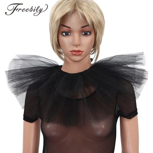 Womens Vintage Retro Ruffled Neck Collar Clown Mesh Choker Photography/Stage Performance Props Halloween Costumes Accessories