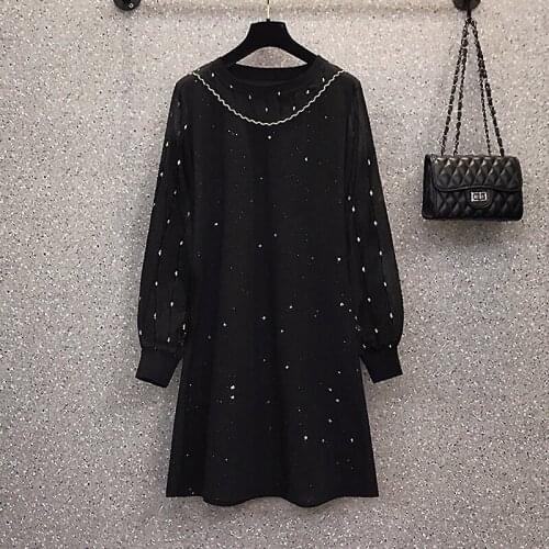 M-5XL plus size women elegant shiny vintage autumn dresses 2021 long Sleeve dot print sexy mesh Office dress black vestido