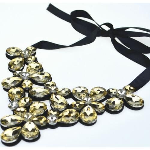 Trendy Crystal Necklace Women Crystal Flower Ribbon Choker Bib Collar Jewelry long pendants Statement Necklace