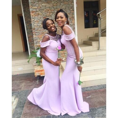 2020 Vestido de fiesta de boda Long Mermaid/Trumpet Bridesmaid Dresses O-Neck Beaded Neckline Wedding Party Dress