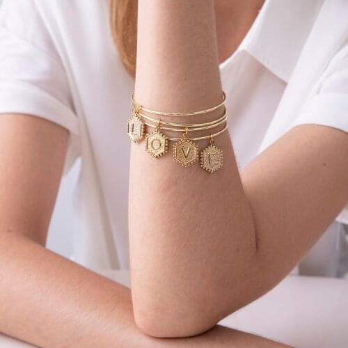 ZMZY Charm Bracelet Initial Alphabet Cuff Bangles Women Jewelry Stainless Steel Letter Bangle Gifts Pulseiras