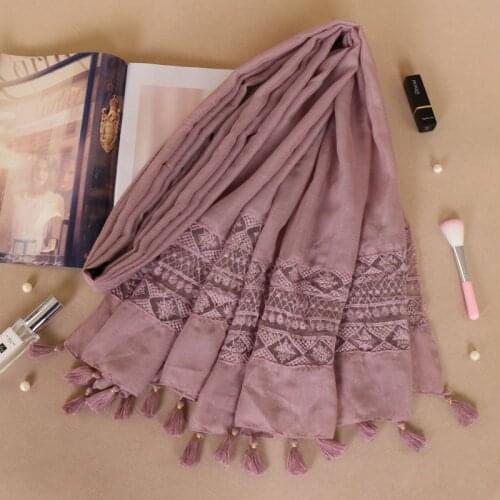 Fashion Cotton Lace Tassels Hijab Scarf Geometric Plain Headband Shawls Spring Muslim New Pashmina Scarves 200*70cm 1PC Retail
