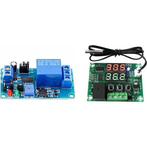 1 Pcs DC12V XH-W1219 NTC Sensor Switch Regulator Sensor Module & 1 Pcs 12V DC Delay Relay Switch Module with Timer