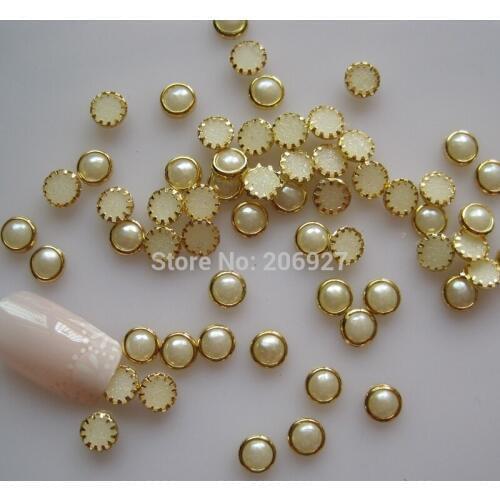 100pcs Cute OD-96 5mm Nail Art Pearl Nail Art Decoration Gold Color